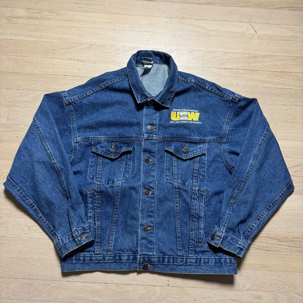 Vintage United Steelworkers Denim Jacket Vintage 90s Workwear Blue US Made M